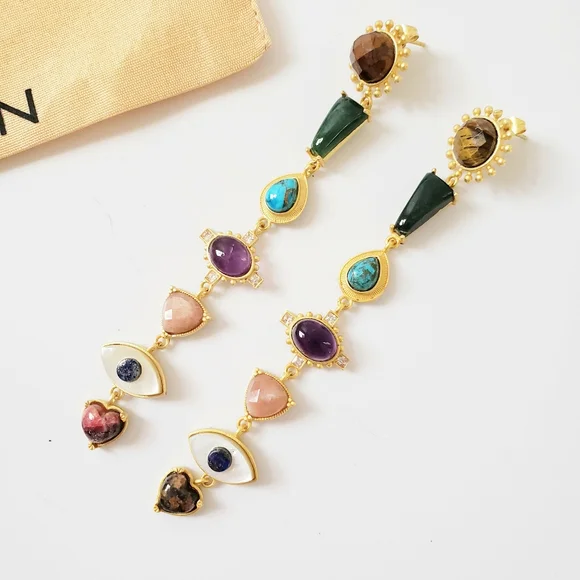 Zariin Chakra Dangling Shoulder Duster Earrings - Picture 11 of 14